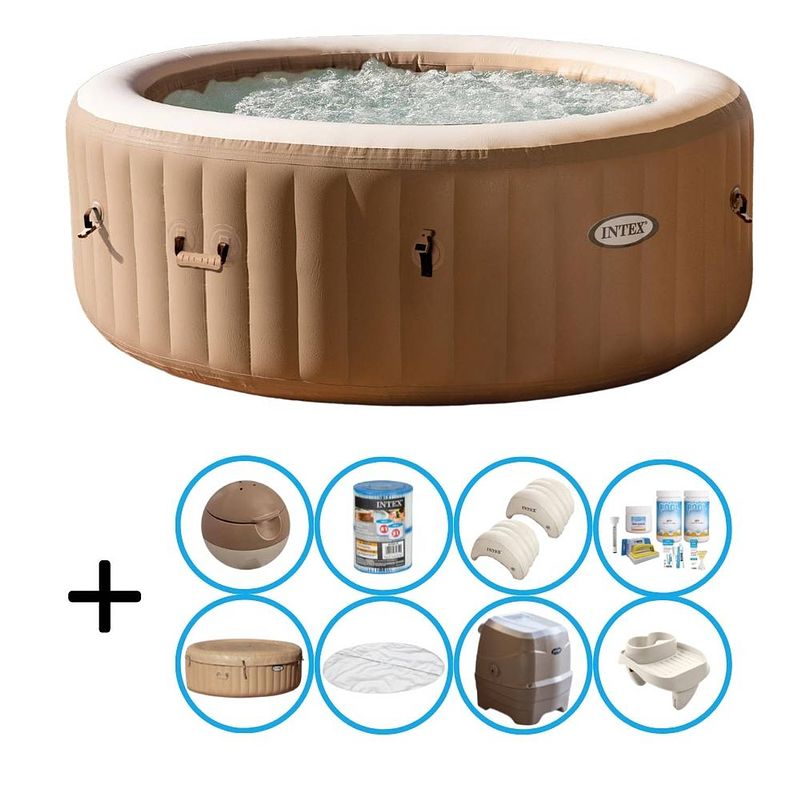 Foto van Intex - bubble massage - jacuzzi - 196 x 71 cm - beige - inclusief accessoires