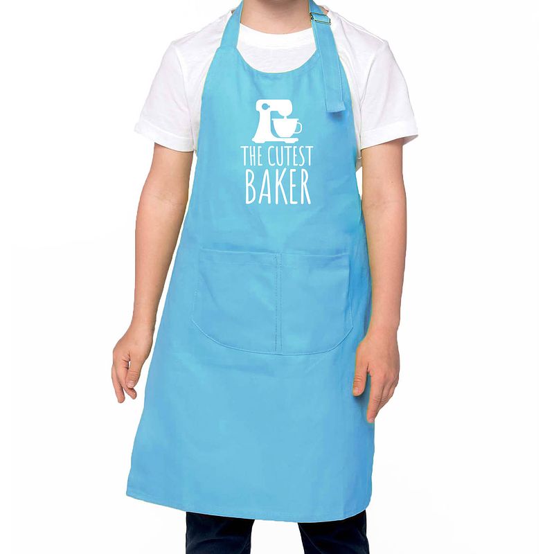 Foto van The cutest baker keukenschort/ kinder bakschort blauw voor jongens en meisjes - bakken met kinderen - feestschorten