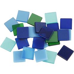 Foto van 100x mozaiek tegels kunsthars groen/blauw 10 x 10 mm - mozaiektegel