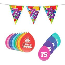 Foto van Leeftijd verjaardag thema 75 jaar pakket ballonnen/vlaggetjes - feestpakketten
