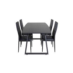 Foto van Incablbl eethoek eetkamertafel uitschuifbare tafel lengte cm 160 / 200 zwart en 4 slim high back eetkamerstal pu