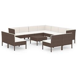 Foto van Vidaxl 12-delige loungeset met kussens poly rattan bruin