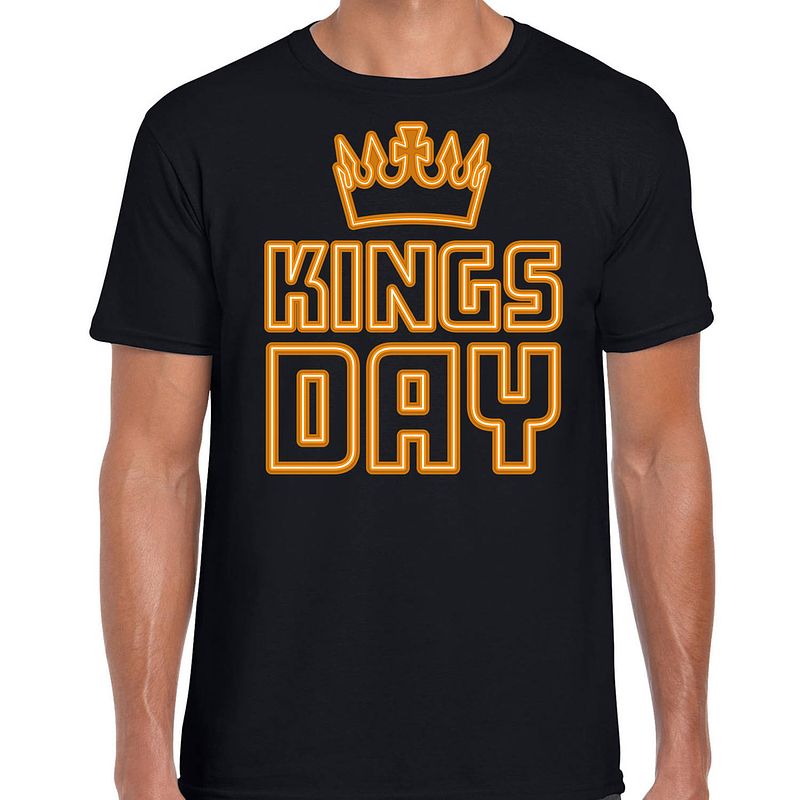 Foto van Koningsdag t-shirt - kingsday - kroontje - zwart xl - feestshirts