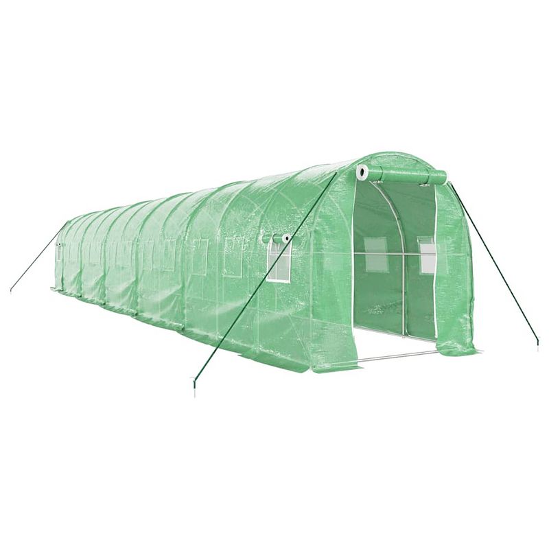 Foto van The living store broeikas - groen pe en gegalvaniseerd staal - 12 x 2 x 2 m - met 2 ritsen