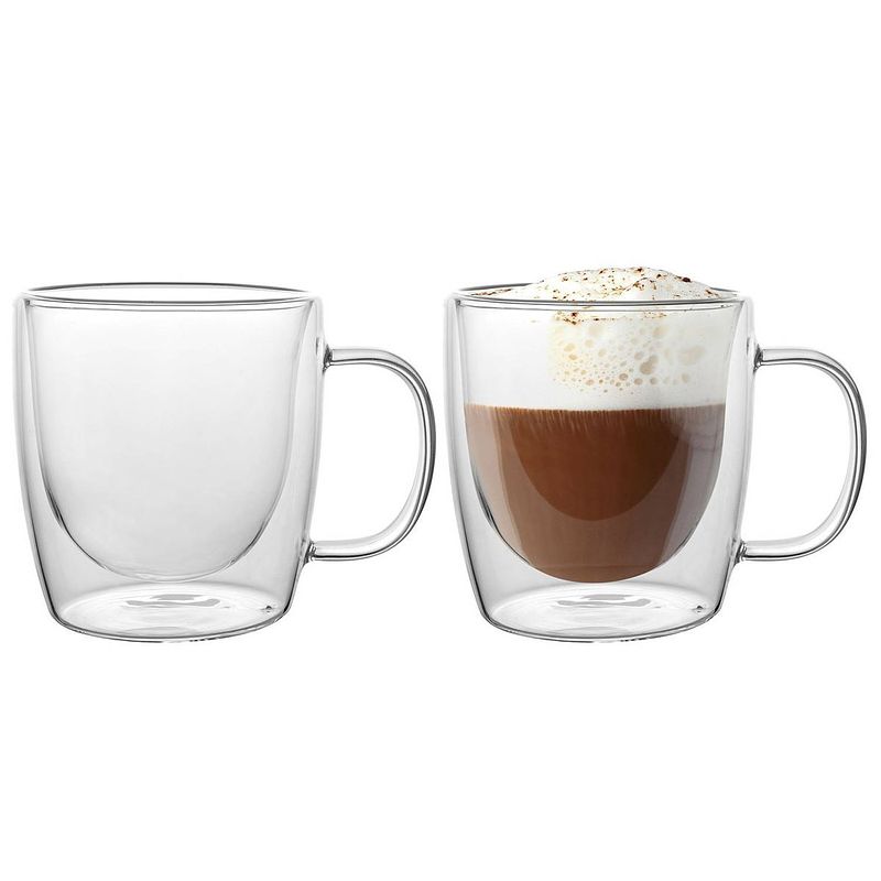 Foto van Florina dubbelwandige koffieglazen of theeglazen met oor 400 ml - set van 2 - gehard glas - zonder voet