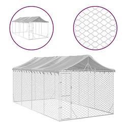 Foto van The living store hondenkennel outdoor - 3x6x2.5m - gegalvaniseerd staal - beschermend dak - afsluitbare deur