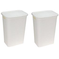 Foto van 2x stuks wasmanden rotan met deksel wit 60 liter - wasmanden