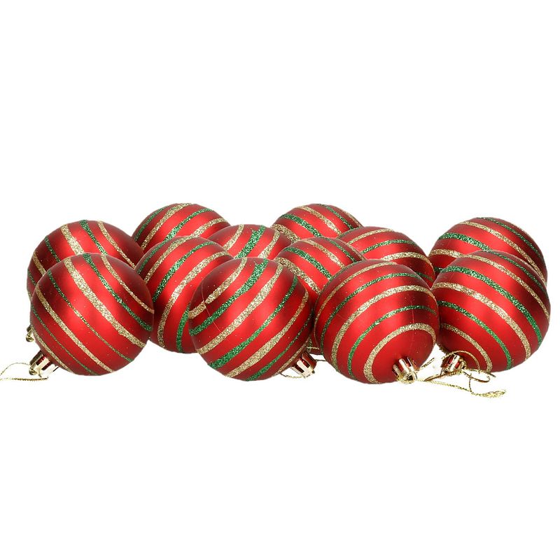 Foto van 12x stuks gedecoreerde kerstballen rood kunststof 6 cm - kerstbal