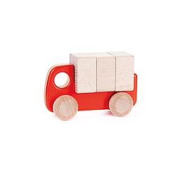 Foto van Bajo houten kleine vrachtwagen met blokken - geel