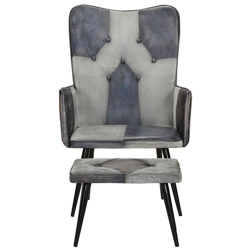 Foto van The living store loungefauteuil met voetenbank - grijs - 55x43x97cm - echt leer