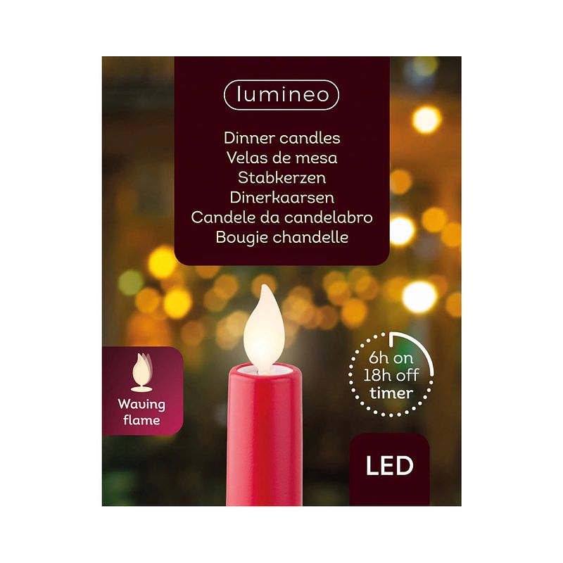 Foto van Lumineo - led dinerkaars d2h24 cm rood/wwt 2st kerst