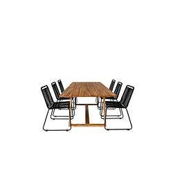 Foto van Plankton tuinmeubelset tafel 100x220cm en 6 stoel stapels lindos zwart, naturel.