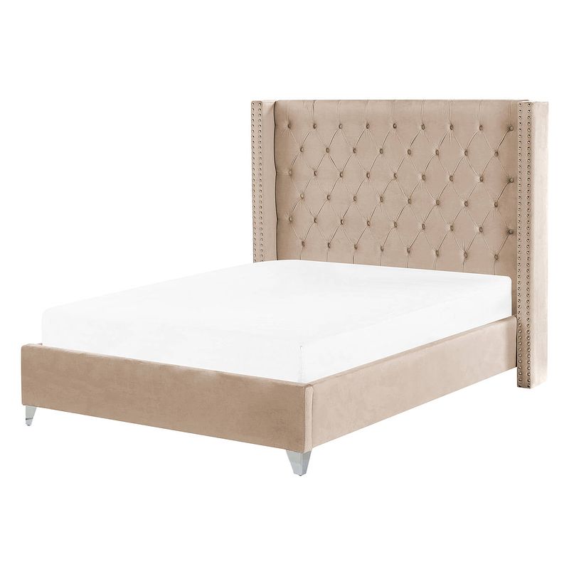 Foto van Beliani lubbon - tweepersoonsbed-beige-fluweel