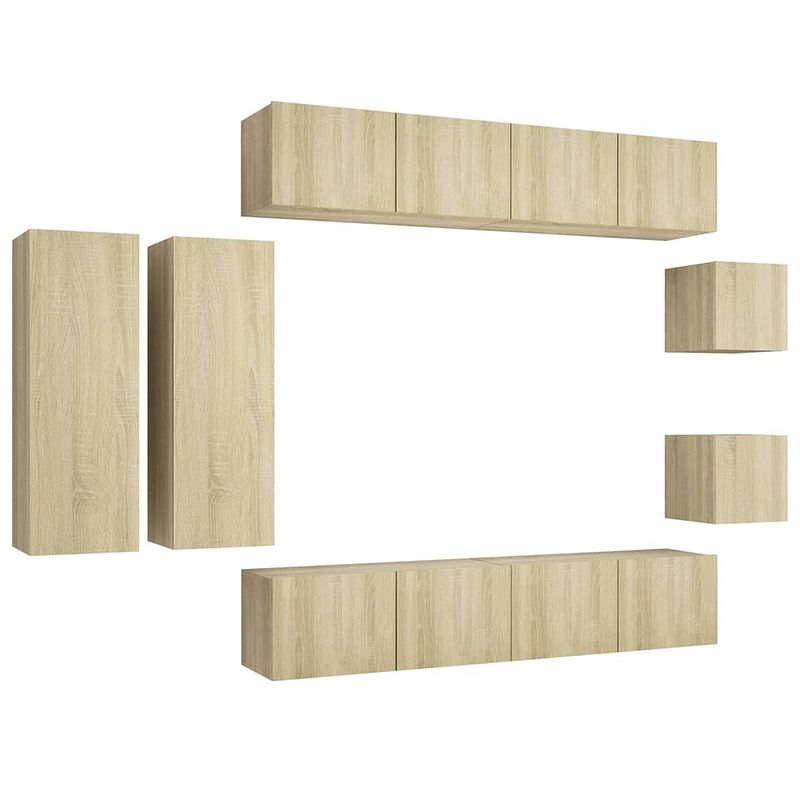 Foto van The living store tv-meubelset sonoma eiken - muurbevestiging - 2x 30.5x30x30cm + 2x 30.5x30x90cm + 4x 80x30x30cm