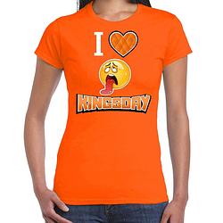 Foto van Oranje koningsdag t-shirt - i love kingsday - dames m - feestshirts