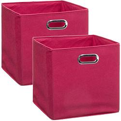 Foto van Set van 2x stuks opbergmand/kastmand 29 liter framboos roze linnen 31 x 31 x 31 cm - opbergmanden