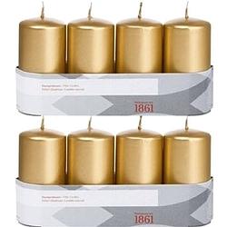 Foto van 8x kaarsen goud 5 x 10 cm 18 branduren sfeerkaarsen - stompkaarsen