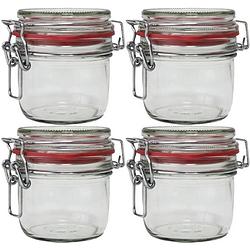 Foto van 4x glazen confituren pot/weckpot 200 ml met beugelsluiting en rubberen ring - weckpotten