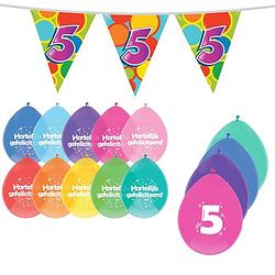 Foto van Leeftijd verjaardag thema 5 jaar pakket ballonnen/vlaggetjes - feestpakketten