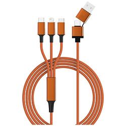 Foto van Smrter usb-laadkabel usb 2.0 apple lightning stekker, usb-a stekker, usb-c stekker, usb-micro-b stekker 1.2 m oranje met otg-functie, stoffen mantel