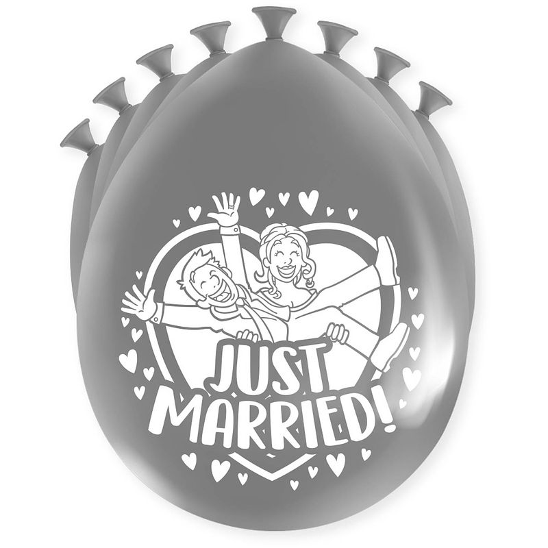 Foto van Paper dreams ballonnen just married 18,5 cm latex zilver 8 stuks