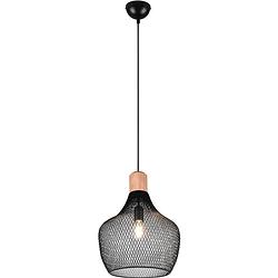 Foto van Led hanglamp - hangverlichting - trion jenna xl - e27 fitting - 1-lichts - rond - mat zwart - aluminium