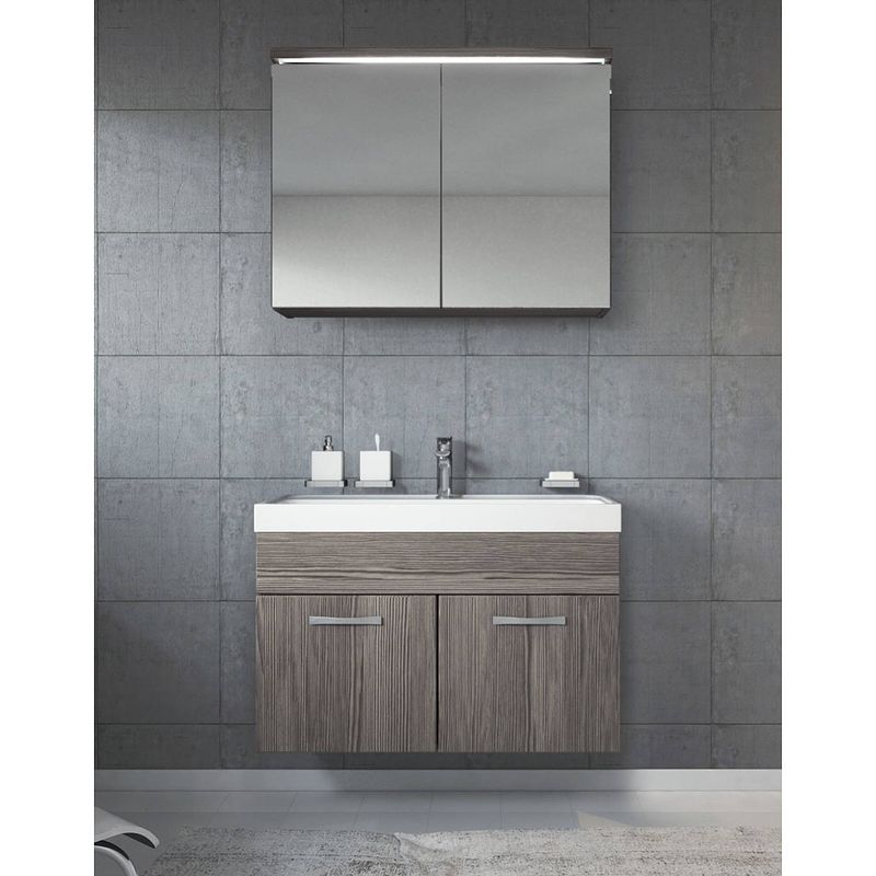 Foto van Badplaats badkamermeubel paso 02 80cm met spiegelkast - grijs eiken