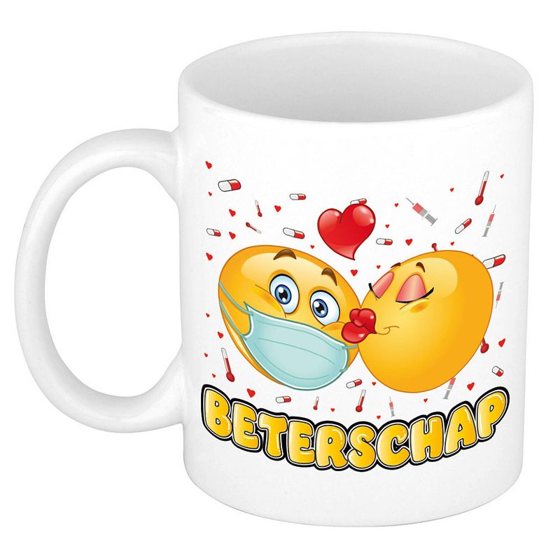 Foto van Bellatio decorations beterschap cadeau mok - keramiek - 300 ml - dikke kus - feest mokken