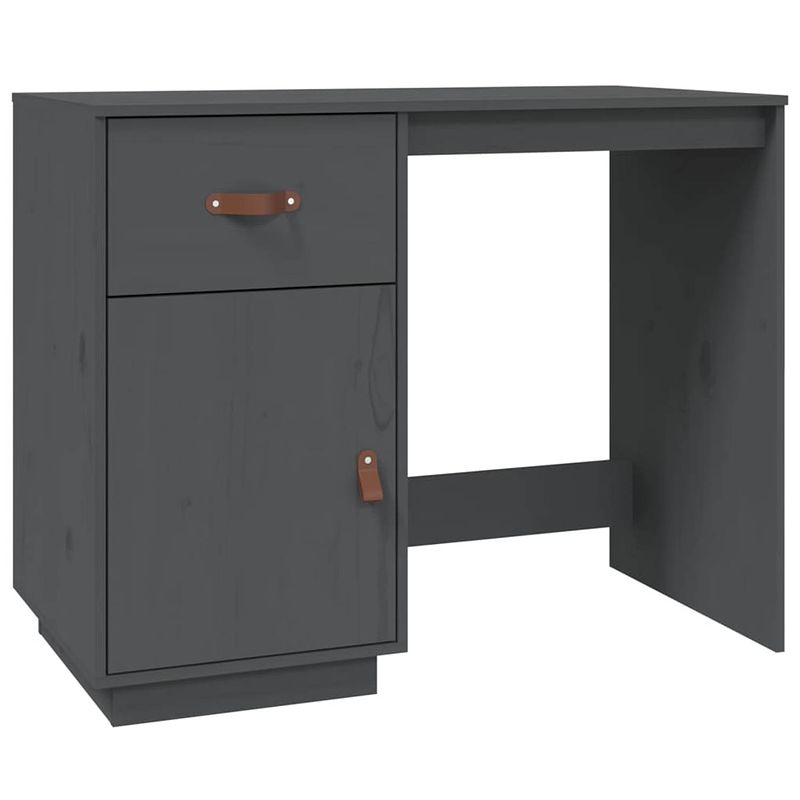 Foto van The living store bureau grenenhout - grijs - 95 x 50 x 75 cm - met lade en deur