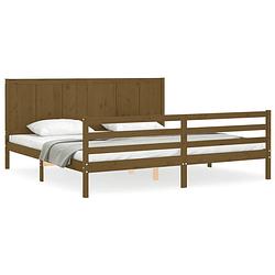 Foto van The living store bedframe - massief grenenhouten bedframe - 205.5 x 205.5 x 100 cm - kleur- honingbruin - montage