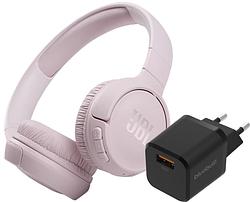 Foto van Jbl tune 510bt roze + bluebuilt quick charge oplader met usb a poort 18w zwart