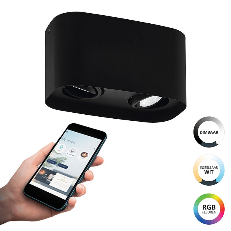 Foto van Eglo connect.z caminales-z smart plafondlamp - gu10 - 24 cm - zwart - instelbaar rgb & wit licht - dimbaar - zigbee