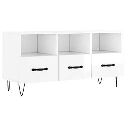 Foto van The living store televisiekast trendy - hoogglans wit - 102 x 36 x 50 cm - 3 vakken en 3 lades - bewerkt hout en ijzer