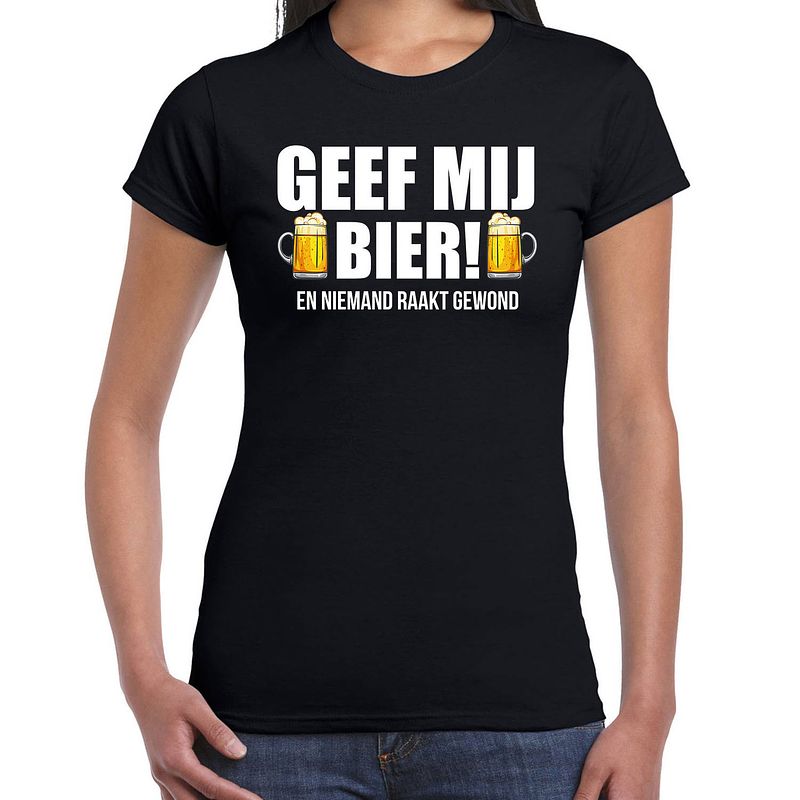 Foto van Geef mij bier en niemand raakt gewond drank fun t-shirt zwart voor dames 2xl - feestshirts