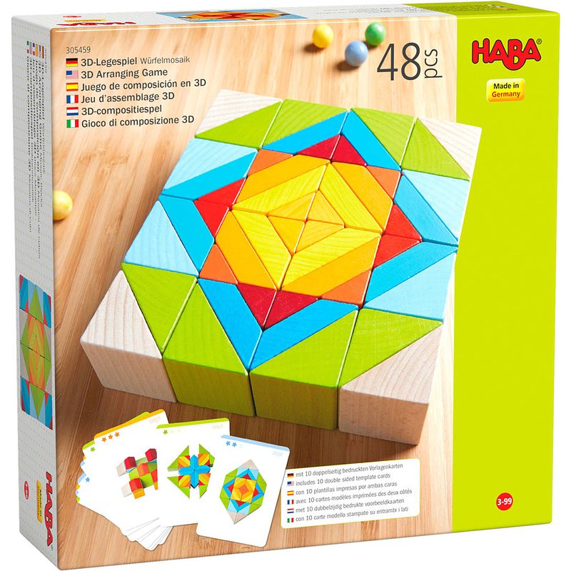 Foto van Haba compositiespel blokkenmozaïek 3-d junior hout 48 blokken