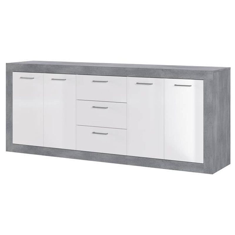 Foto van Stone buffet 4 deuren 3 laden - beton en wit decor - l 206 x d 45 x h 83,4 cm