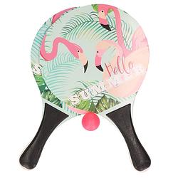 Foto van Zwarte beachball set met flamingoprint buitenspeelgoed - beachballsets