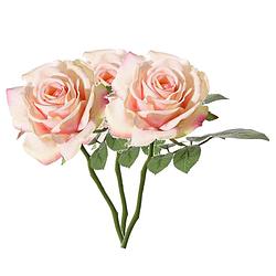 Foto van Top art kunstbloem roos de luxe - 3x - roze - 30 cm - kunststof steel - decoratie - kunstbloemen