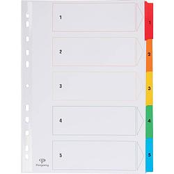 Foto van Pergamy tabbladen met indexblad, ft a4, 11-gaatsperforatie, geassorteerde kleuren, set 1-5