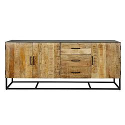 Foto van Hoyz - dressoir metal wood - massief mangohout - antiek finish - 190x40x80