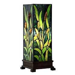 Foto van Lumilamp tiffany tafellamp 18x18x45 cm groen glas tiffany bureaulamp groen tiffany bureaulamp