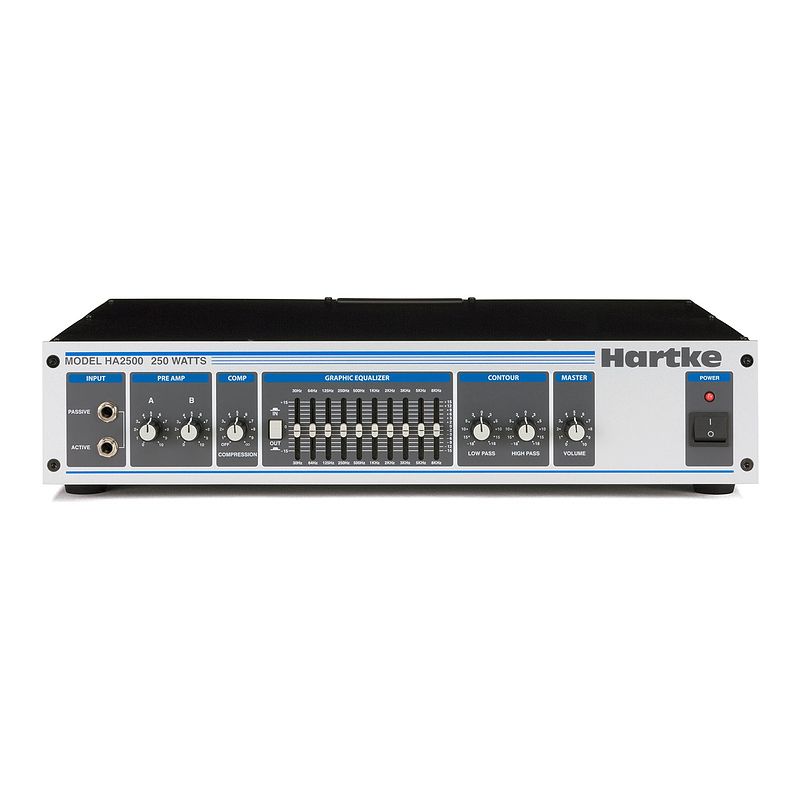 Foto van Hartke ha2500 250w dual preamp bas versterker top