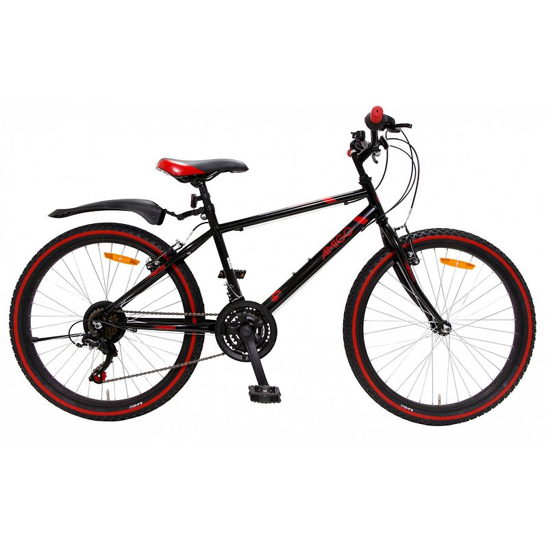 Foto van Amigo hardtail mountainbike rock 26 inch 42 cm junior 18v v-brakes zwart/rood