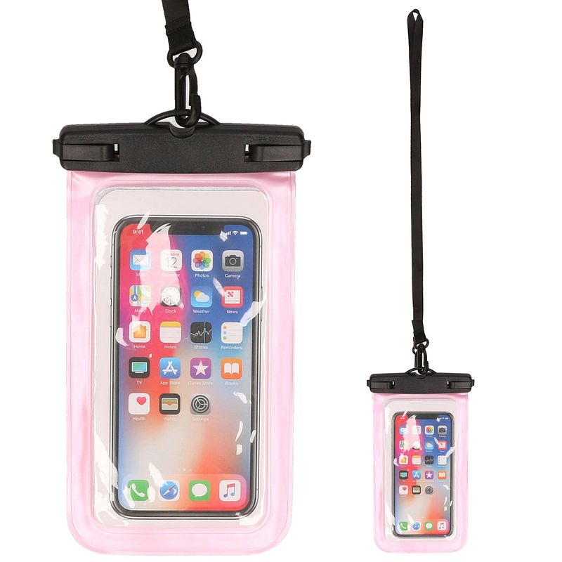 Foto van Set van 2x stuks bellatio design waterdicht telefoonhoesje voor alle telefoons tot 6 inch roze - telefoonhoesjes
