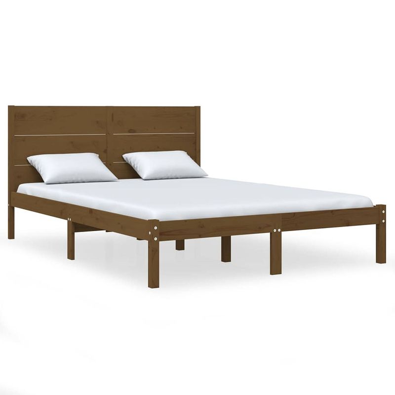 Foto van Vidaxl bedframe massief hout honingbruin 135x190 cm 4ft6 double