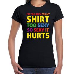 Foto van Bellatio decorations gay pride t-shirt - dames - zwart - too sexy - lhbti 2xl - feestshirts