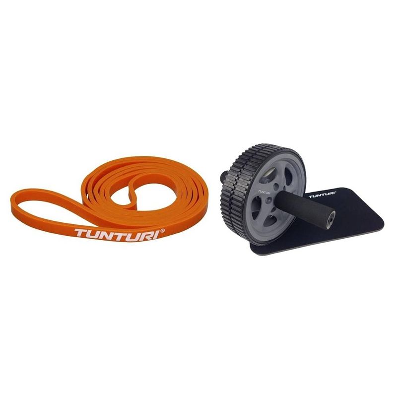 Foto van Tunturi - fitness set - weerstandsband oranje - extra light - trainingswiel