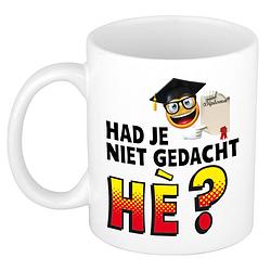 Foto van Had je niet gedacht he kado mok / beker wit met smiley - geslaagd / afstudeer cadeau - feest mokken