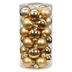 Foto van 30x stuks kleine glazen kerstballen goud mix 4 cm - kerstbal