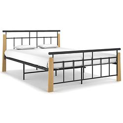 Foto van Vidaxl bedframe metaal en massief eikenhout 140x200 cm